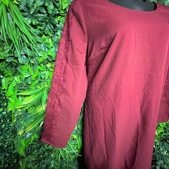 LANE BRYANT Women Dress 18/20 Red Flare A Line Lace Sleeve Round Neckline 1023 - Picture 6 of 8